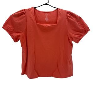 St John Bay Peach Plain Design Cotton Short Sleeve Top Womens 0X Shirt